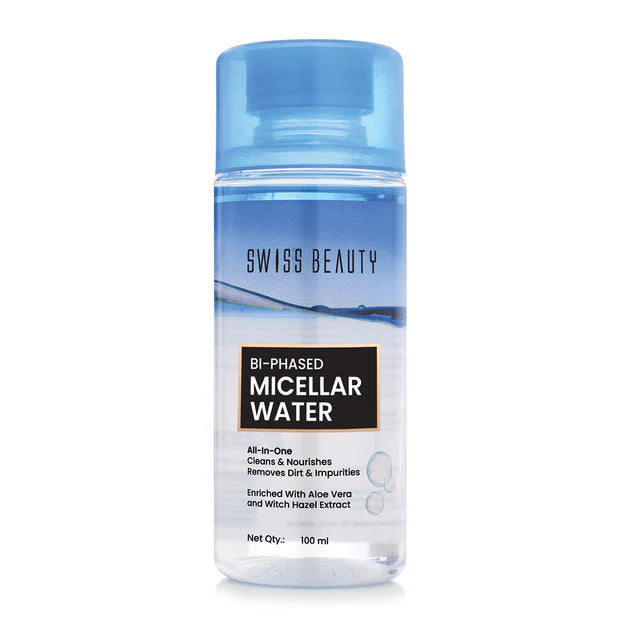 Swiss Beauty bi-phased micellar water bottle with blue cap