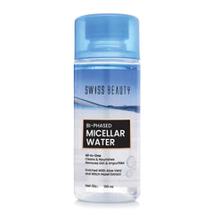 Swiss Beauty bi-phased micellar water bottle with blue cap