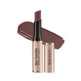 Non-transfer waterproof matte lipstick in Spice Nude, open bullet with lip swatch