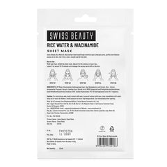 Swiss Beauty rice water & niacinamide sheet mask pack, back label view