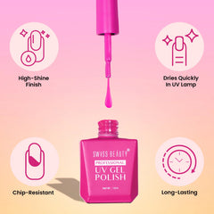 UV gel nail polish bottle with pink dropper tip, longlasting gel formula.