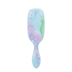 Hair treatment brush with pastel splash pattern, oval pad and black bristles