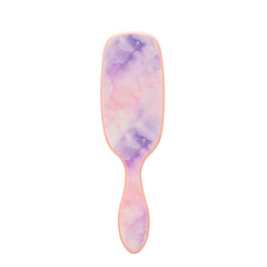 Hair styling brush with glossy pink-purple handle, oval paddle head