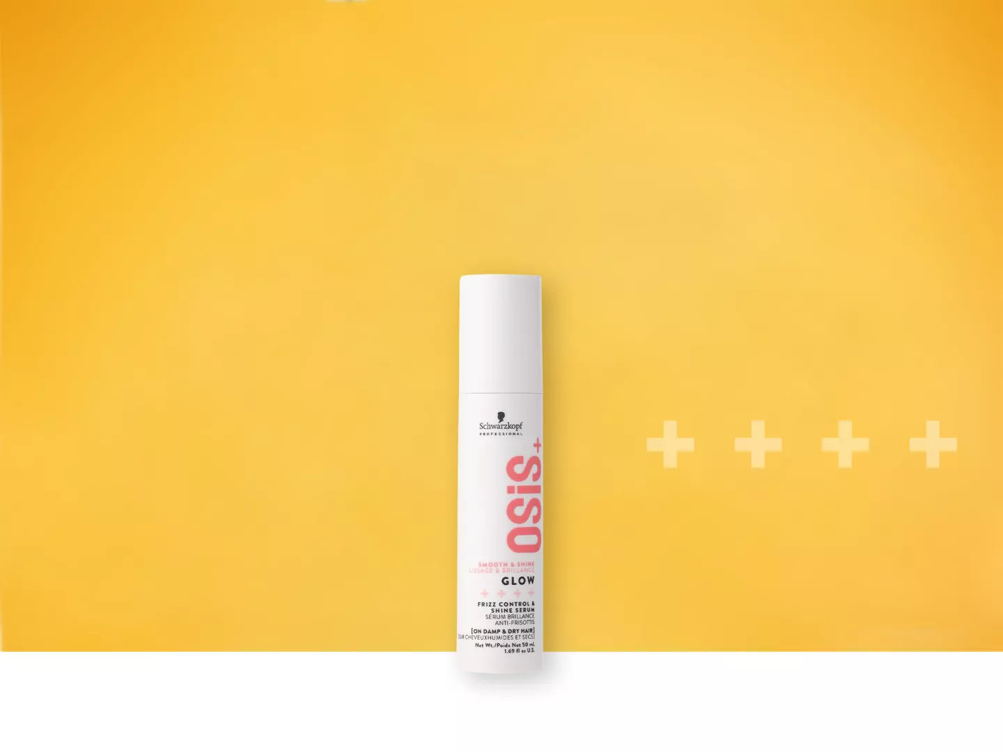 Schwarzkopf Osis+ Glow serum bottle, white cylinder with pink vertical label