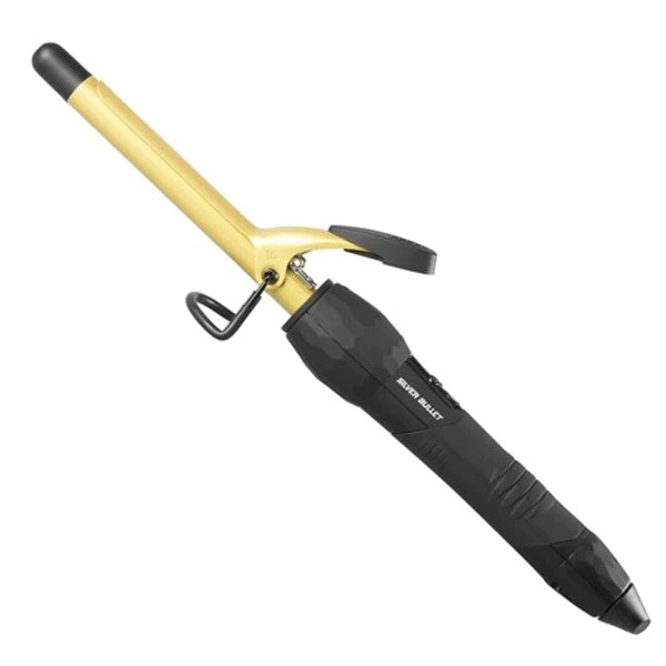 38mm ceramic gold curling iron with black handle and clamp