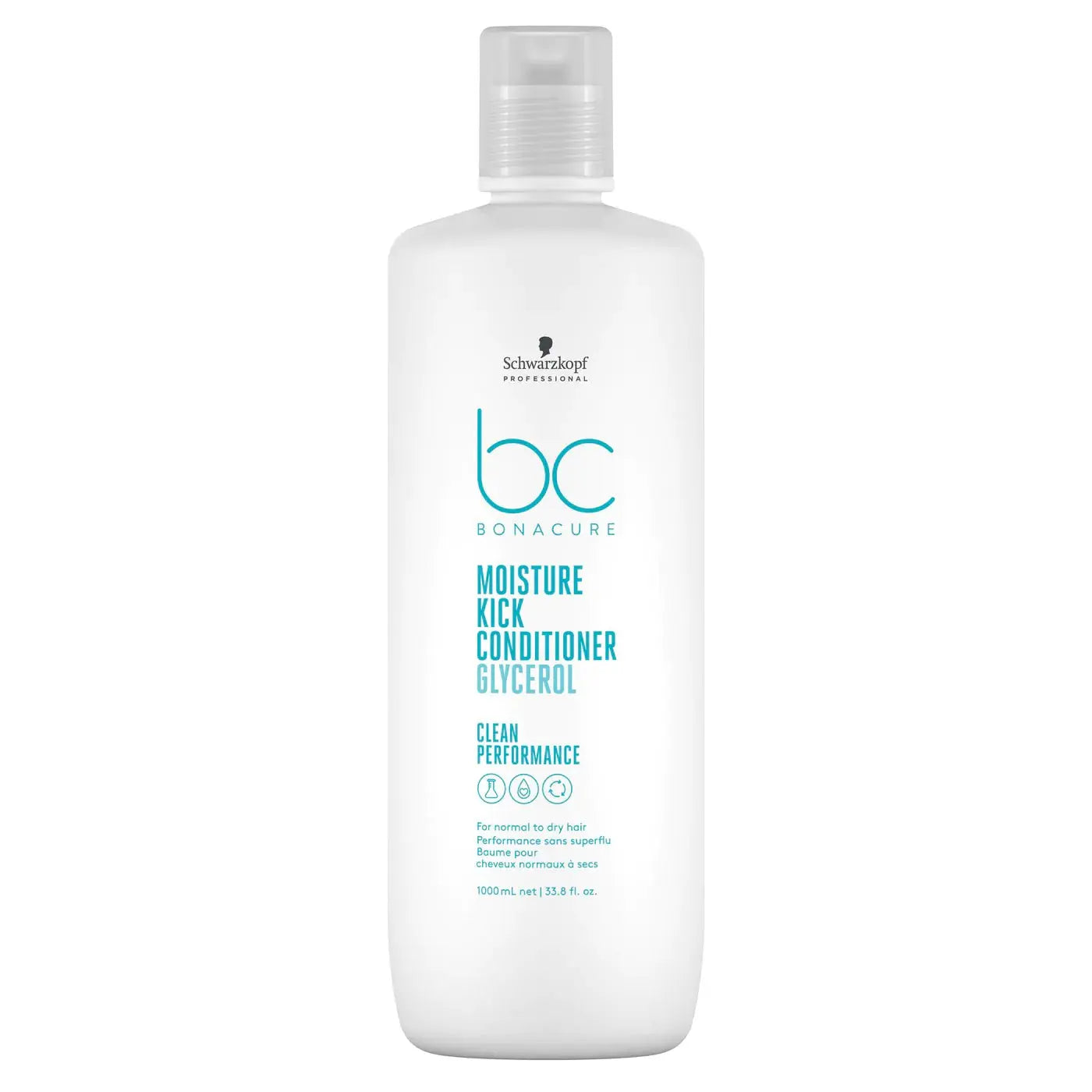 Hair conditioner bottle with ribbed cap and BC moisture kick label