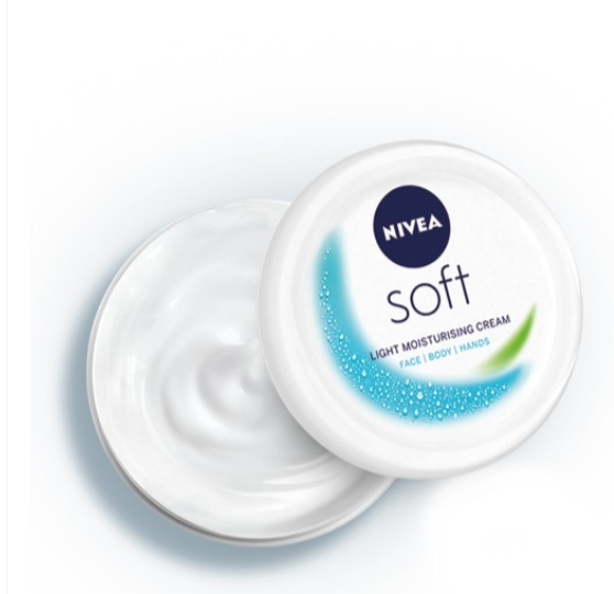NIVEA Soft moisturizing cream jar with white cream on lid