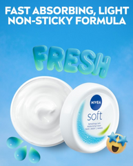 NIVEA Soft moisturizing cream jar with open lid and white cream
