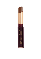 Matte waterproof lip color in bullet tube, coffee-brown shade, cap-on