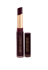 Matte waterproof non-transfer lipstick in burgundy shade, with gold tube and cap