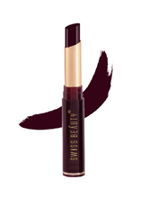 Matte waterproof non-transfer lipstick with burgundy swatch on the side