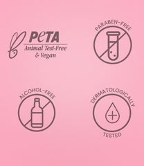 Lip gloss packaging with vegan, paraben-free, alcohol-free, dermatologist tested icons