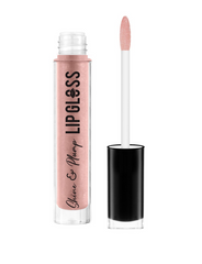 Peach shimmery lip gloss with applicator wand and clear tube, 4 ml