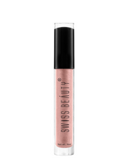 Peach shimmery lip gloss clear tube with black cap, 4 ml