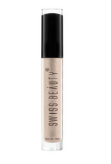 Clear lip gloss bottle with black cap and label, net wt 4ml