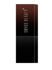 Swiss Beauty HD matte lipstick box, dark brown with vertical logo text