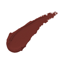 Deep brown HD matte lipstick swatch with rounded smear applicator edge