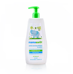 Gentle cleansing baby shampoo bottle with green pump, front label with elephant graphic