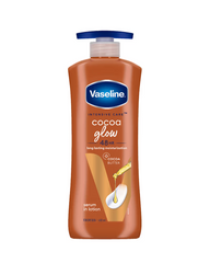 Vaseline cocoa glow serum-in-lotion bottle with blue pump cap, 400 ml
