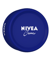 NIVEA Creme blue round cream tin lid, side view with NIVEA and Creme logo