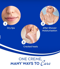 NIVEA Creme multi-purpose care chart: dry lips, cracked heels, after-shower moisturisation