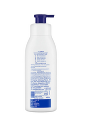 NIVEA body lotion serum bottle with blue pump, back label and ingredients panel