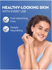 NIVEA body lotion serum with “healthy-looking skin” feature callouts on blue panel