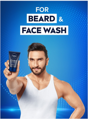 NIVEA MEN Deep Impact face & beard wash tube held by man, black carbon