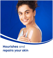 Body milk application on shoulder with white lotion smear