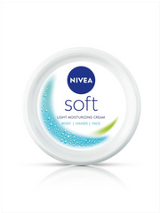 Moisturizer jar: NIVEA Soft light moisturizing cream, white tub with blue label