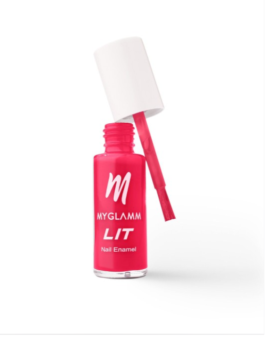 Pink nail enamel bottle with brush applicator