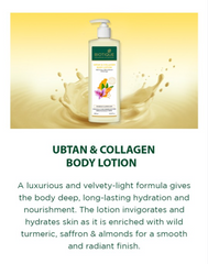 Biotique Ubtan & Collagen body lotion bottle with pump, front view