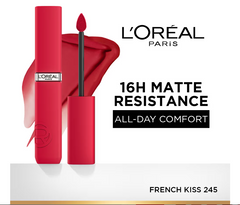Liquid matte lipstick set, red tube and applicator with L'Oreal logo