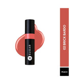 Brick-red glossy lipstick in tube with smear swatch