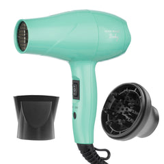 Silver Bullet Baby travel hair dryer with diffuser and concentrator, mint green