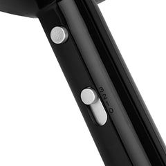 Hair dryer handle with circular control buttons and setting markings
