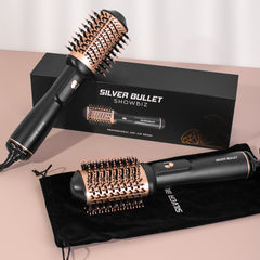 Hot air brush set with two oval barrels and travel pouch and box