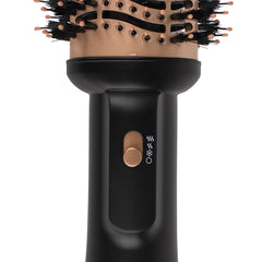 Black hot air brush handle with copper power button and heat icons