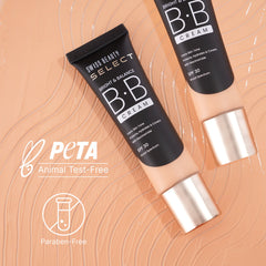 Swiss Beauty Select Bright & Balance BB cream tube, black label with beige base, SPF 30