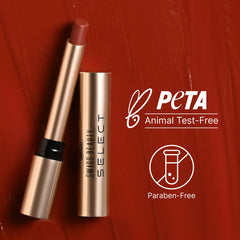 Red lipstick with metallic gold tubes and black trim, one bullet upright