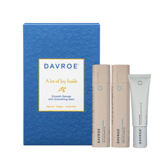 Skincare gift trio pack with blue box and three Davroe Smooth Senses tubes