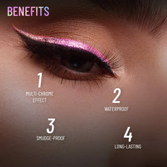 Shimmer holographic eyeliner along closed eye lash line