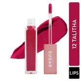 Sugar Mettle liquid lipstick in dark fuchsia with doe-foot applicator and clear tube