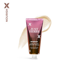 Lumi-Glow strobe cream tube with gold shimmer swirl, pink tube and white cap