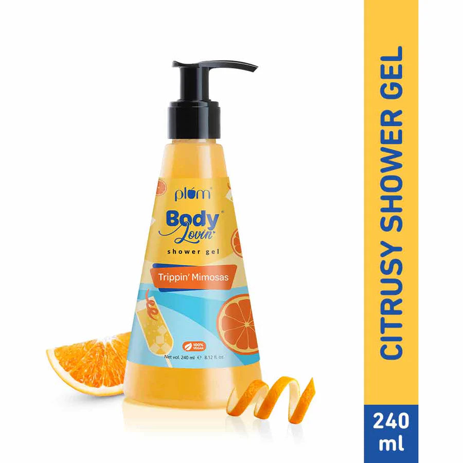 Pump-top shower gel bottle, yellow citrus design, 240 ml