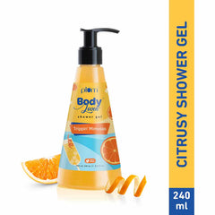 Pump-top shower gel bottle, yellow citrus design, 240 ml