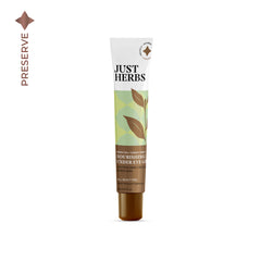 Nourishing under-eye gel tube in brown and green with leaf graphics