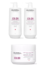 Goldwell Dualsenses Color hair care bottles and treatment jar, white with pumps and lid