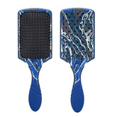 Paddle detangler hair brush with blue speckled pad and dark bristles, blue handle