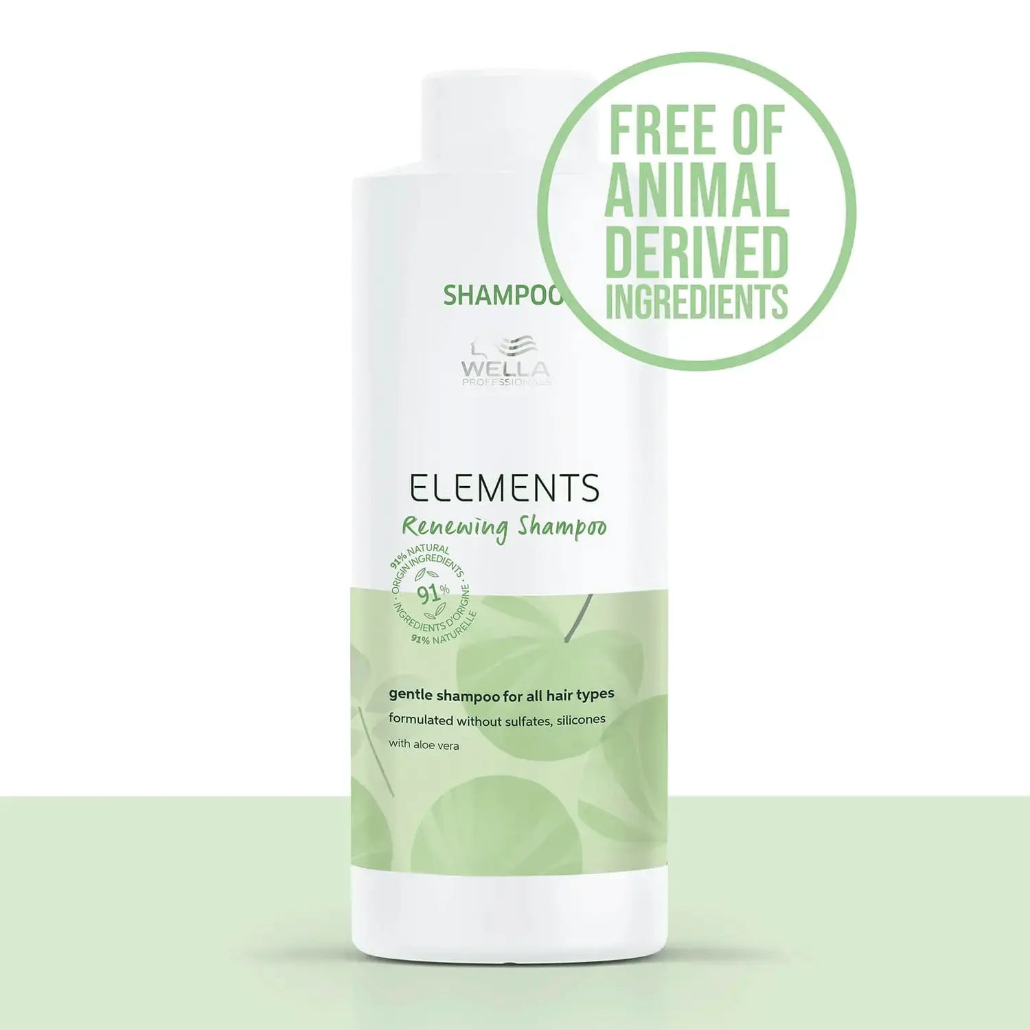 Wella Elements renewing shampoo bottle, white with green label